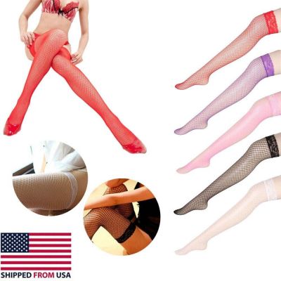 5Pcs Women Lady Stockings Mesh Sexy Socks Fishnet Thigh High Lace Top Hosiery