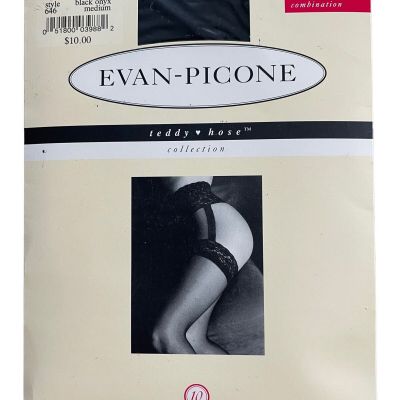 Evan Picone Lace Top Garter Stocking Combination Sheer Black Size Med Style 646
