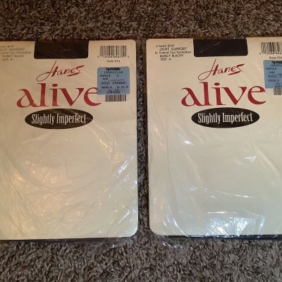 Lot of 2 - Hanes Alive light support pantyhose, color barely black, size: A
