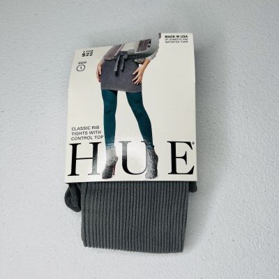HUE Control Top RIB TIGHTS Size 1 Steel Gray Ribbed Tight Womens 1 Pair Pack New