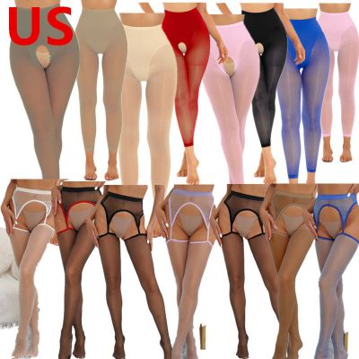 US Women's Stockings Crotchless Thigh High Sheer Hollow Out Tights Silk Lingerie