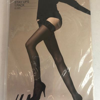 H&M Black Stay Ups Thigh High Stockings Size Large NEW