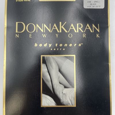 Donna Karen Satin Sheer Body Toners Pantyhose Size Small Black