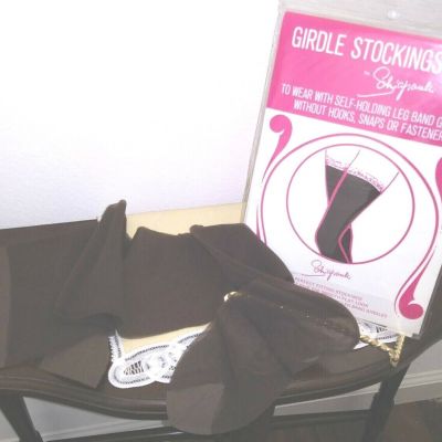 Schiaparelli Sheer Nylon Stockings Pair Boutique Brown Medium Hose Vintage NIP