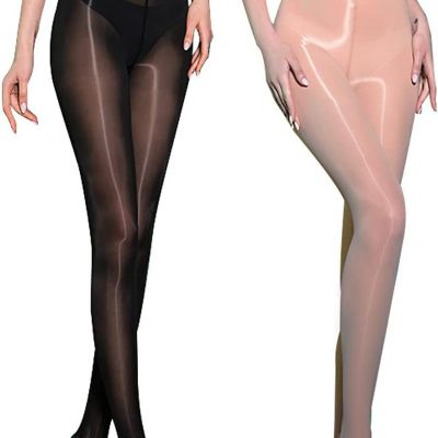 Shiny Oil Pantyhose Footed - 2 Pack Ultra Shiny Sheer Tights High Waist, Shimmer