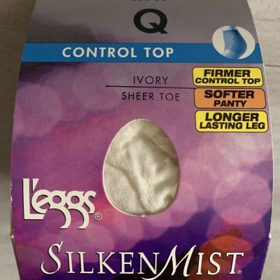 Leggs Silken Mist Control Top Pantyhose Q Ivory Sheer Toe Size Queen 1 Pair