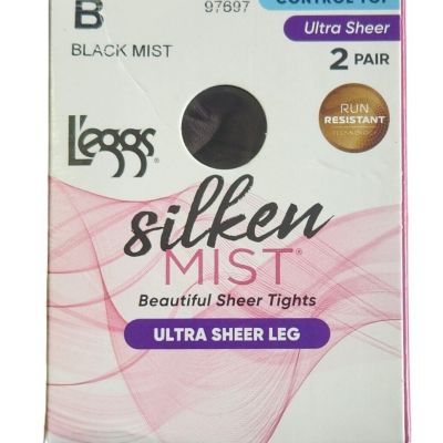 L'eggs Control Top Silken Mist Ultra Sheer Tights - 2 Pair - Size B - Black Mist