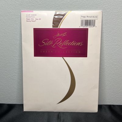 Vtg Hanes Silk Reflections Silky Sheer Pantyhose Sandalfoot, Barely There Sz EF