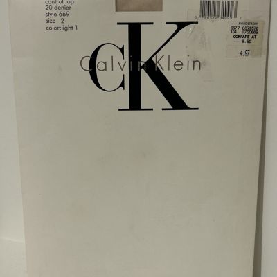 Calvin Klein Silken Sheer Size 2 Control Top Pantyhose Color: Light 1 style 669
