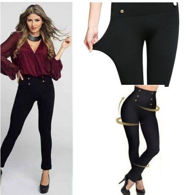 LADY PLUS SIZE SOLID PANTS WITH ZIPPER 1X-3X SKINNY STETCH LEGGING GYM CASUAL