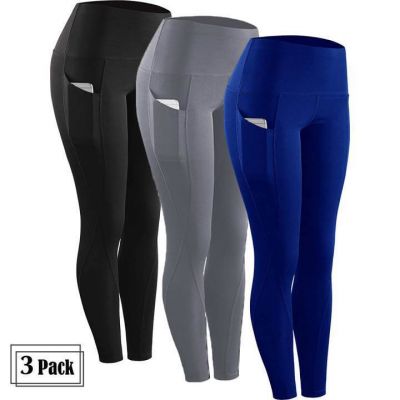 1-3Pack Women Gym Fitness Leggings High Waist Workout Pocket Pants Trousers US