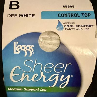 1 Pair L’eggs Sheer Energy Control Top Pantyhose Off White Size Medium NIB