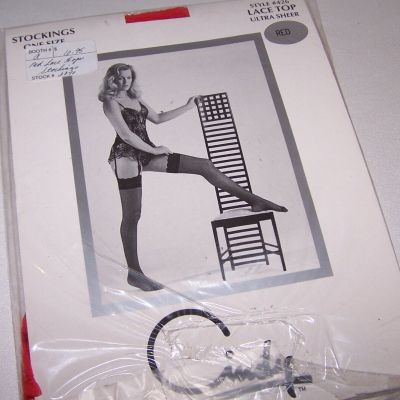 Red Lace Top Thigh High Stockings, One Size, NIP