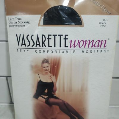 Full Figure VASSARETTE WOMAN Lace Trim Garter Stocking  Size BB  Black