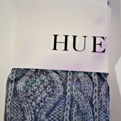 HUE Fancy Black/Gray Cable Knit Nylon Tights Size M/L fits 165-200 lbs - NWT
