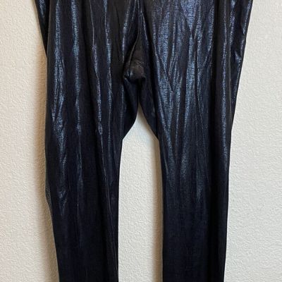 Torrid Faux Leather Black Leggings Women's Plus Size 3X Crackle Shiny Printed