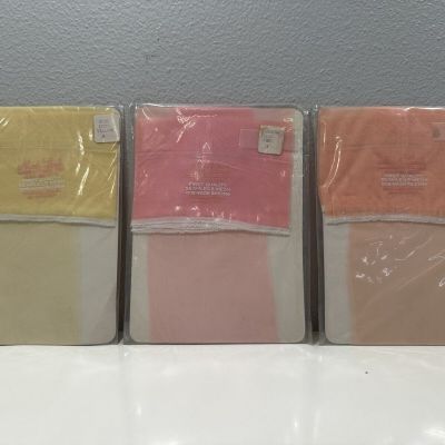 VINTAGE Mod Look Hosiery-Seamless-Yellow/Pink/Shrimp Sets Sz9M *NEW