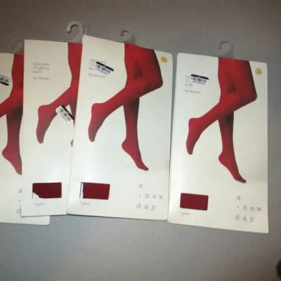 Red Tights Opaque Hose Hosiery Legwear 4 Pairs Nylon Spandex Small Medium