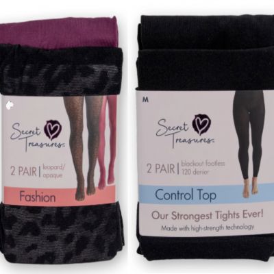 Secret Treasures Womens Opaque Leopard Control Top Tights 4 Pair Size Small