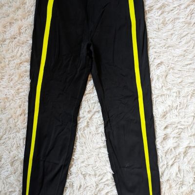 Zyia Active Luxe Black Yellow Stripe 7/8 Leggings Women's Workout Pant Sz 14-16