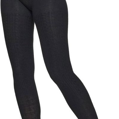Hue ESF16074 Women's Flat Knit Sweater Tights, Black, Sz S/M