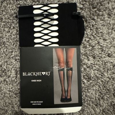 Blackheart Knee High Lace Up Fishnet Tights Stockings Black One Size Goth Punk
