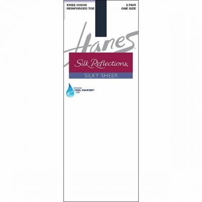 Hanes Silk Reflections 2 Pack Reinforced Toe Jet Black Knee Highs One Size
