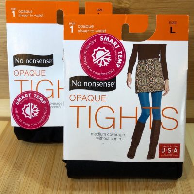 2 Pairs No nonsense Black Opaque Tights With Smart Temp Technology Large