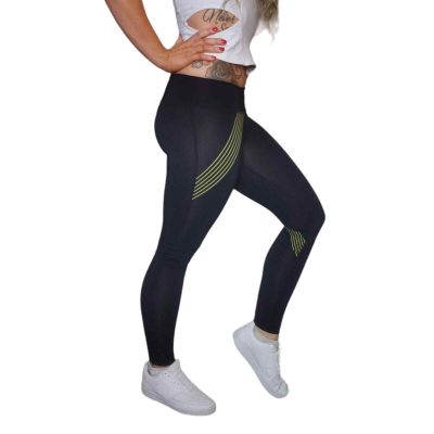 Black Yellow Striped Leggings Womens XS Workout Athleisure Gym Yoga Pilates