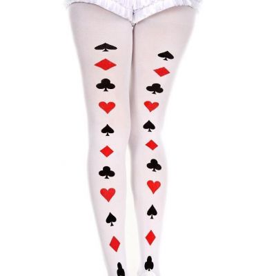sexy MUSIC LEGS opaque BACK SEAM playing CARDS tights QUEEN of HEARTS pantyhose