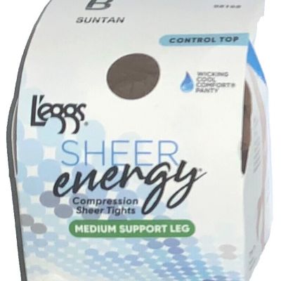 L’eggs Sheer Energy Control Top Wicking Cool Sheer Toe Pantyhose B-SUNTAN Medium