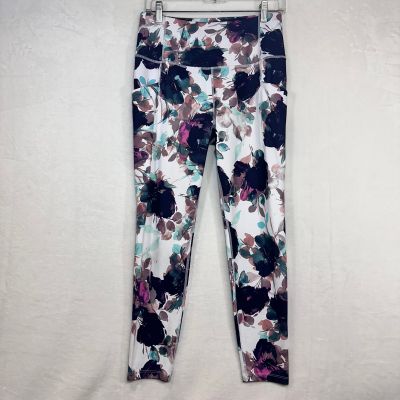 APANA Floral Print Yoga Pants Leggings Medium Side Pockets Mesh Running Workout