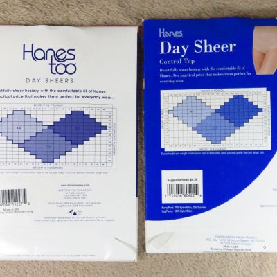 2 - Hanes too Day Sheer Pantyhose / Size EF / Barely There + Barely Black /#310