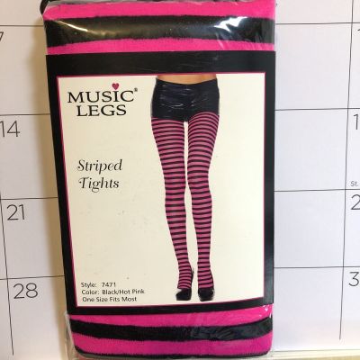 Music Legs 7471 Nylon Opaque Striped Tights, Black/Hot Pink One Size Fits Most