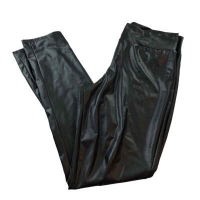 women’s Black faux leather Stretchy leggings Sz Large #438