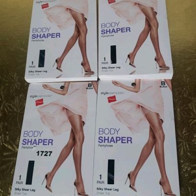 Hanes Body Shaper Pantyhose Size B Style Essentials Black Silky Sheer Lot Of 4