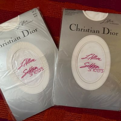 Vintage Christian Dior Pantyhose stockings 2  pair Size 3 (A) L'Allure White NEW