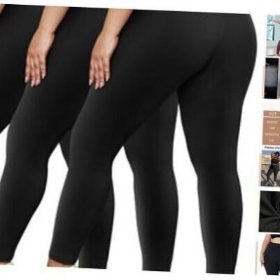 3 Pack Plus Size Leggings for 3X-Large Plus Full Length Black/ Black/ Black