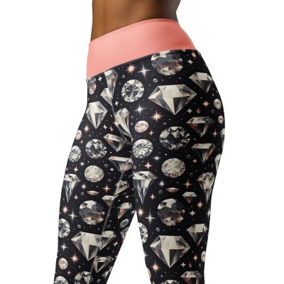 Rose Gold Diamond Leggings - Luxe Crystals Jewels Stars Sparkle Women Yoga Pants