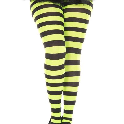 Plus Size Black and Green Striped Pantyhose Tights