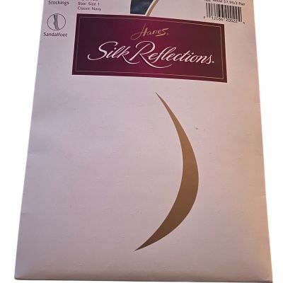 Hanes Silk Reflections Pantyhose Silky Sandalfoot Navy Size 1 Style 728