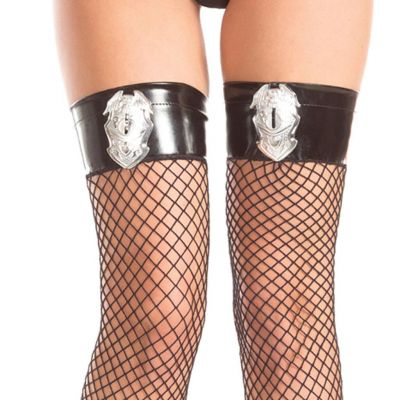 Police Badge Thigh High Stockings Vinyl Top Fishnet Officer Cop Costume 416