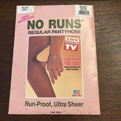 No Runs Run Proof Ultra Sheer Pantyhose As Seen on TV New Medium Black VTG