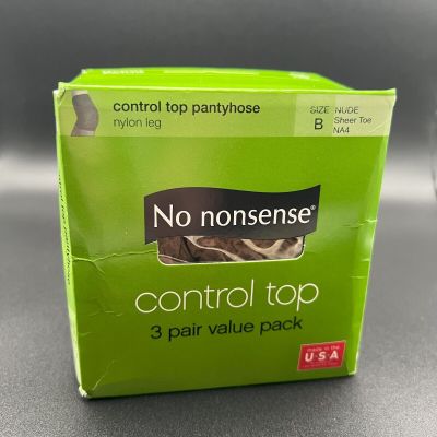 No Nonsense Pantyhose CONTROL TOP NUDE NA4 Size B - 3 Pair Value Pack - NIB