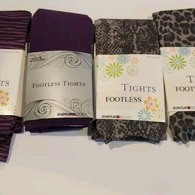 Avenue Body lot of 4 size A/B Footless Tights purple grey animal prints