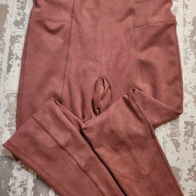 2187 SPANX Women's Rich Rose Pink Faux Suede High Waisted Leggings Size 1X