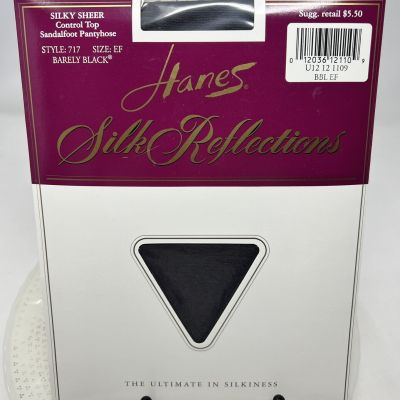 Hanes Silk Reflections Barely Black Control Top Pantyhose Sandalfoot Sz EF #717