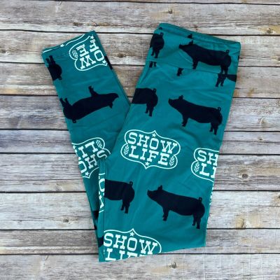 Pig Show Life Teal Women's Leggings TC Plus Size 12-20