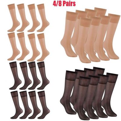 4/8 Pairs Women Nylon Elastic Under Knee High Sheer Stockings Silk Long Socks