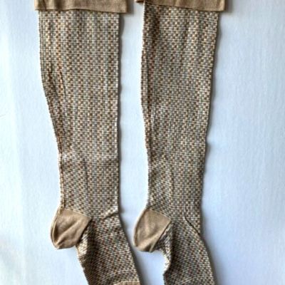 EARLY 1900'S ~ WOMENS STOCKINGS ~ BLUE, BROWN, TAN CHECKERED ~ UNUSUAL ~  EX